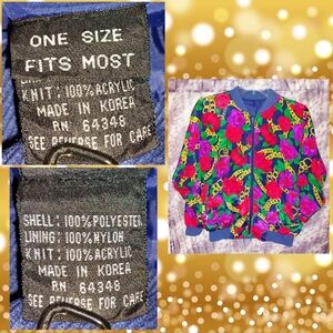 Unbranded Navy/Red/Multicolor Floral/Chains Woven Bomber Jacket 1SFM 90s Vintage